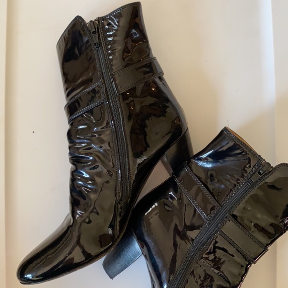 Franco Martini Made in Italy black leather lacquer boots gold buckle size 5.5 - Picture 3 of 9